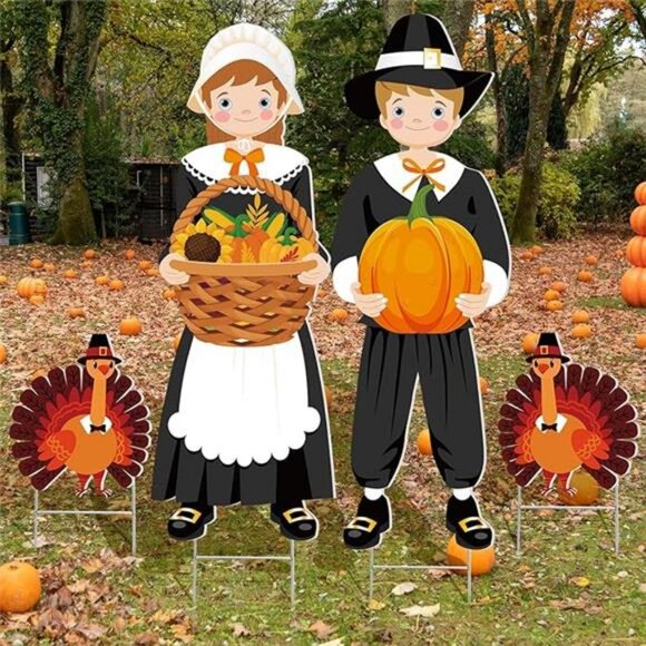 4 Pieces Fall Outdoor Decorations Yard Stake Thanksgiving Pumpkins - Picture 7 of 7